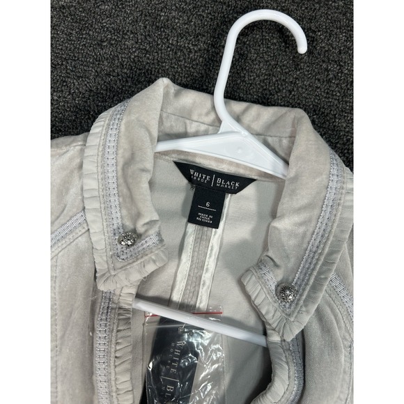 New White House Black Market Velvet Peplum Jacket Women's 6 Gray Preppy Stretch - Picture 3 of 6